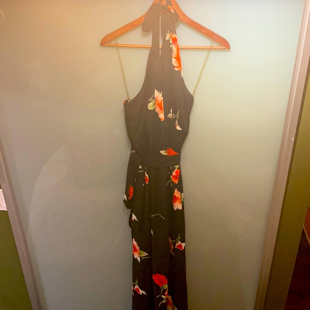 Maxi (floor length) flowy floral halter dress